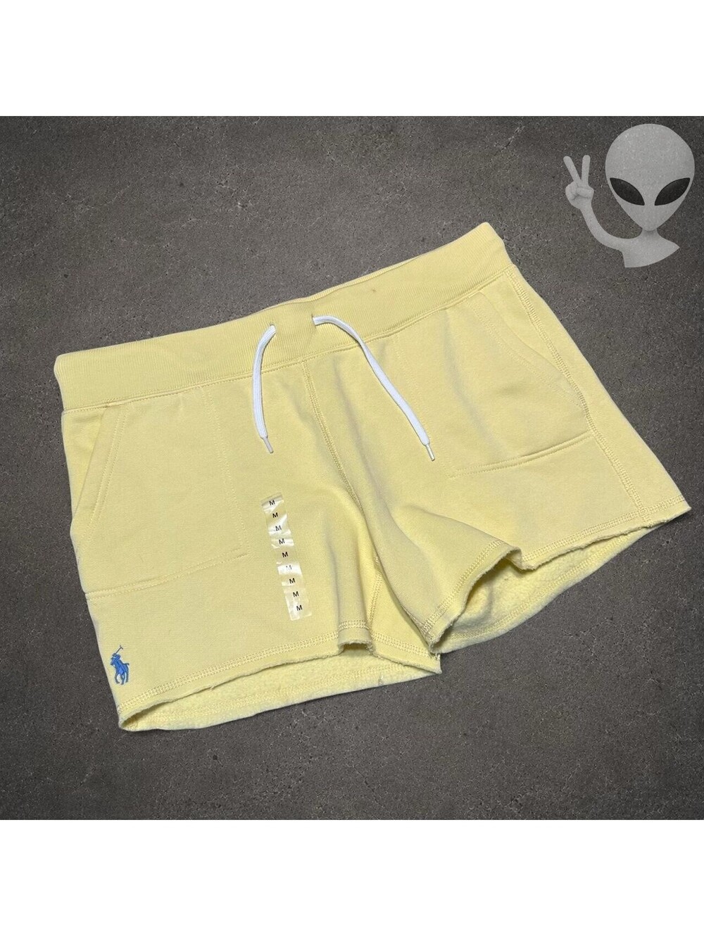 Polo Ralph Lauren Fleece Drawstring Shorts Womens US M Yellow Raw Hem Pony